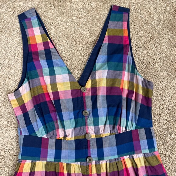 J Crew Dress Womens 0 Colorful Plaid Sleeveless Side Zip Button Front Sundress - Picture 5 of 9